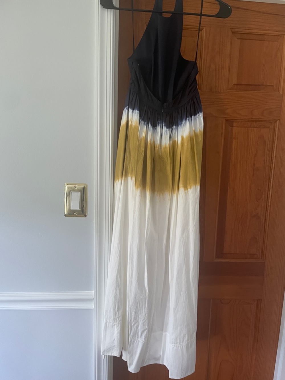 A.L.C. Navy, Gold, White Tie-Dye Halter Midi Dress size 00 - Picture 6 of 10